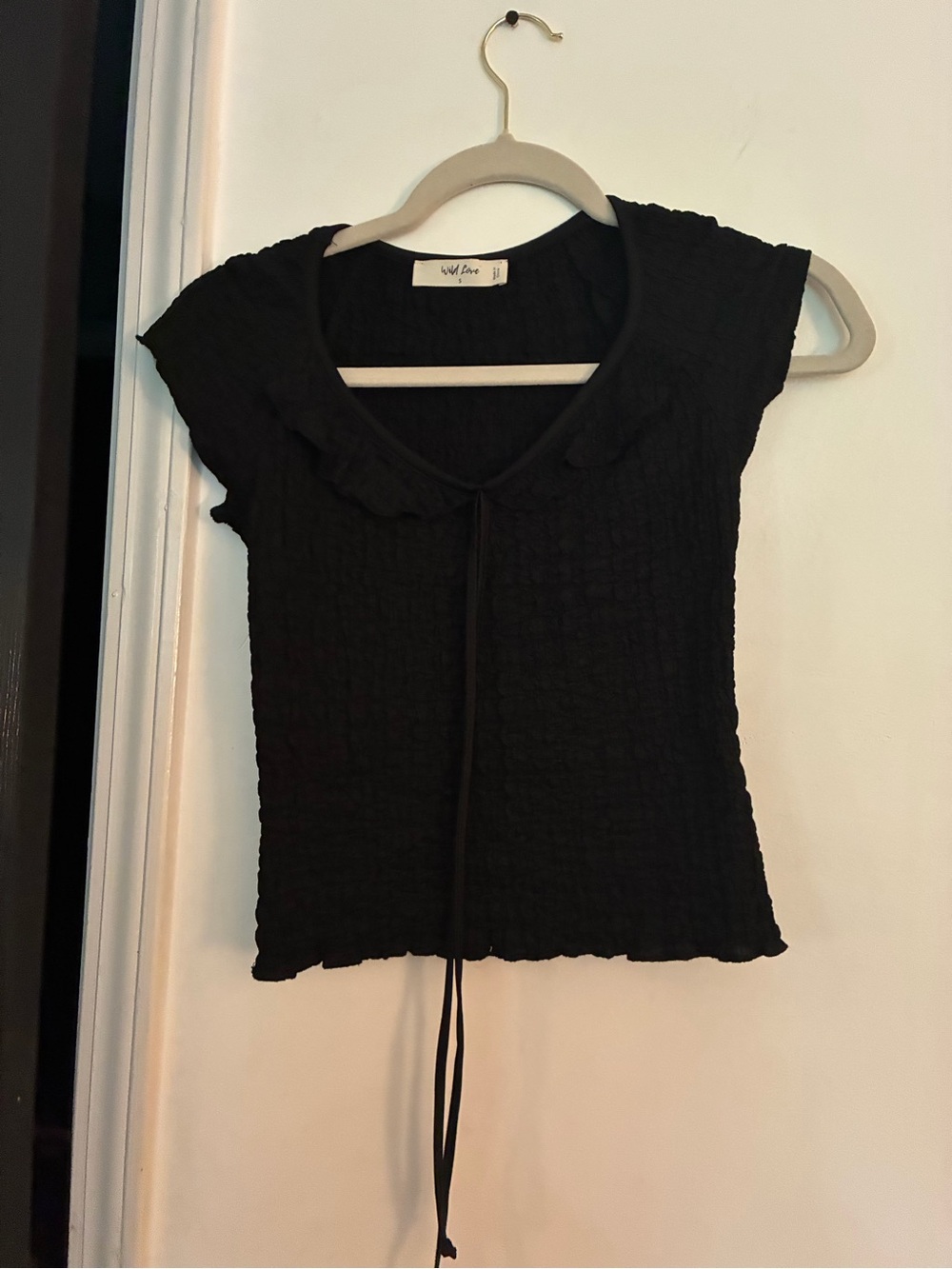 Wild Fable Black Textured Tie-Front Crop Top